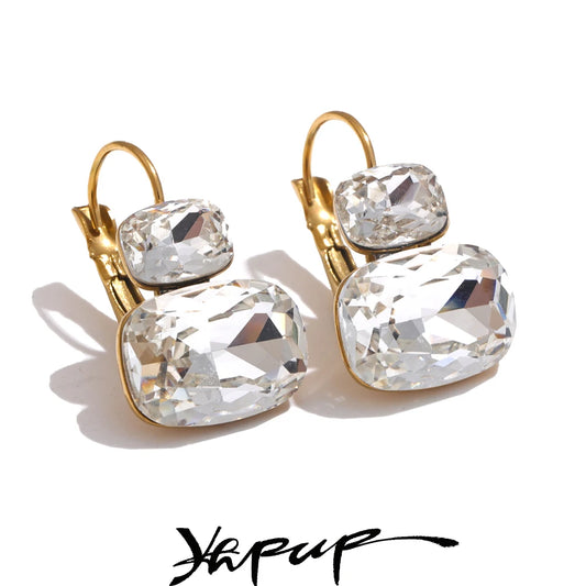Yhpup Fashion Crystal Candy Stud Earrings French Hoops Trendy White Green Pink Y2K Summer Jewelry for Women 18k PVD Plated