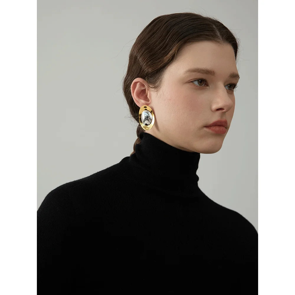Yhpup Statement Stainless Steel Metal Smooth Temperament Stud Earrings High Quality Polished Jewelry Waterproof 18K PVD Plated