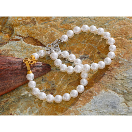 Yhpup Elegant Simulated Pearls Beads Handmade Bracelet Bangle Korean Fashion 316L Stainless Steel Jewelry Accessories Gift 2024