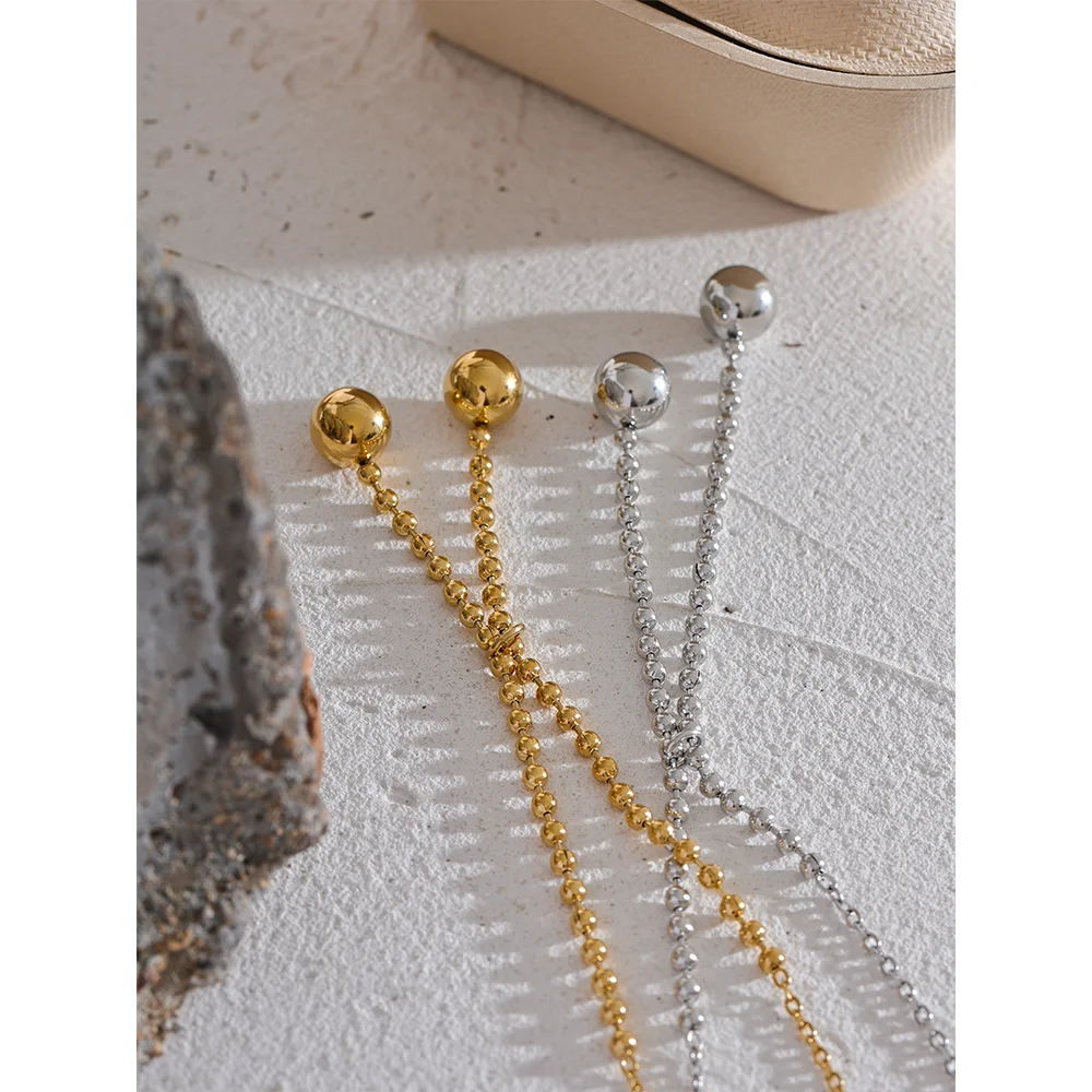 Yhpup Stainless Steel Round Beads Short Chain Stylish Necklace Women Gold Silver Color Metal Rust Proof Chic Korean Jewelry Gift