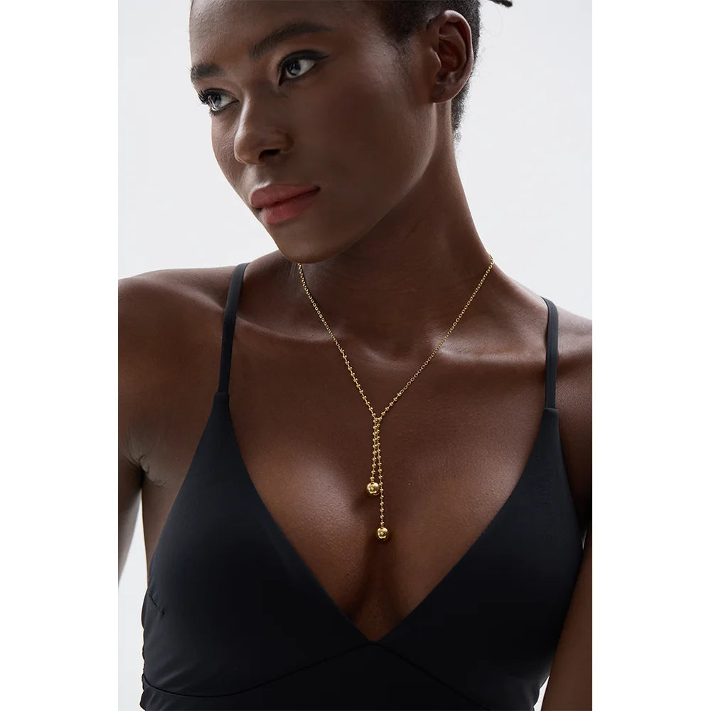 Yhpup Stainless Steel Round Beads Short Chain Stylish Necklace Women Gold Silver Color Metal Rust Proof Chic Korean Jewelry Gift