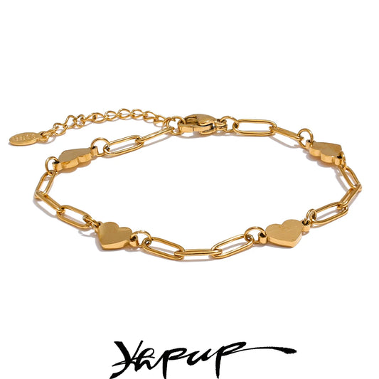 Yhpup Fashion Stainless Steel Heart Handmade Chain Bracelet Bangle Waterproof Daily Charm Wrist Jewelry Bijoux Femme